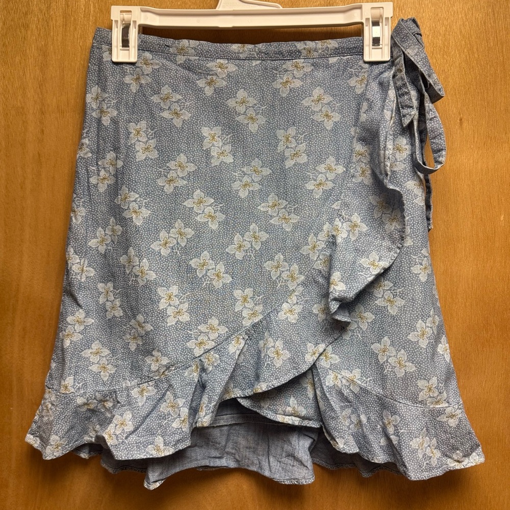 J. CREW Floral Blue Wrap Skirt Size S